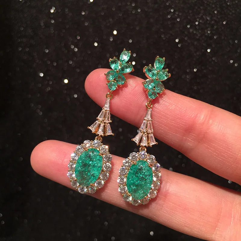 Fashion Green Broken Cubic Zirconia  Wedding Bridal Earring for Women Trendy Jewelry