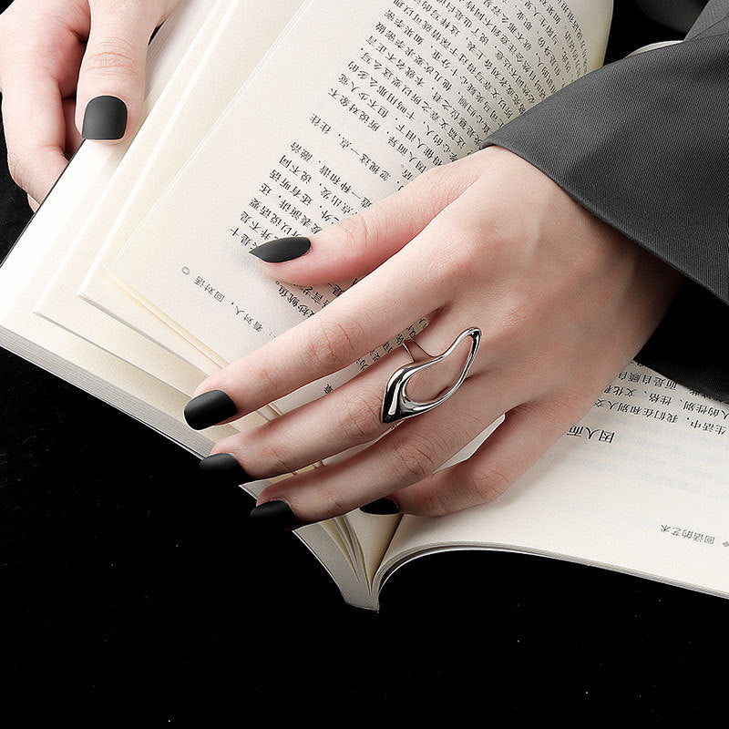 Silver Geometric Hollow Ring for Women - Adjustable Statement Fashion Jewellery