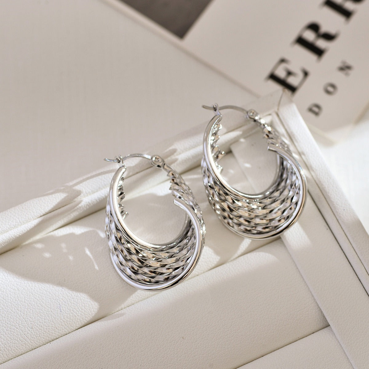 African inspired  retro earrings stainless steel ear jewelry for women multi-layered irregular metal ear hooks