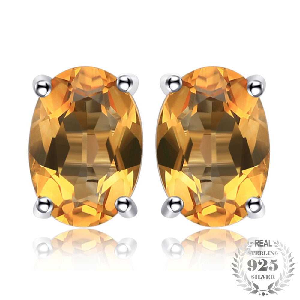 Natural Citrine Birthstone Stud Earrings Solid 925 Sterling Silver Earrings Fine Jewelry