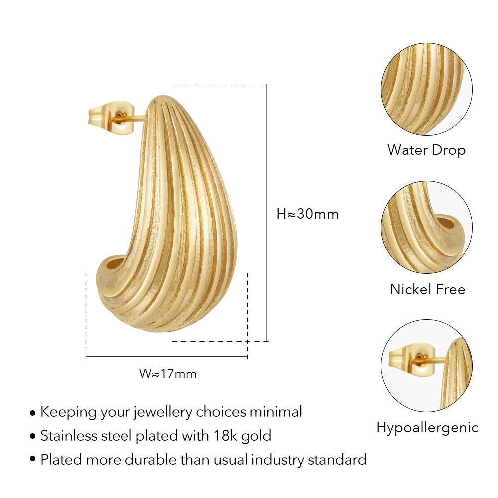 Geometric Rain Drop Hollow Stripe Stud Earrings  For Women