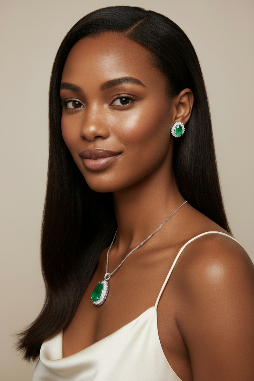 Paraiba Tourmaline Blue and Green  Emerald Stone infusion Pendant Necklace Stud Earrings Lab Diamond Chains Jewelry Set Beautiful Gift for Women