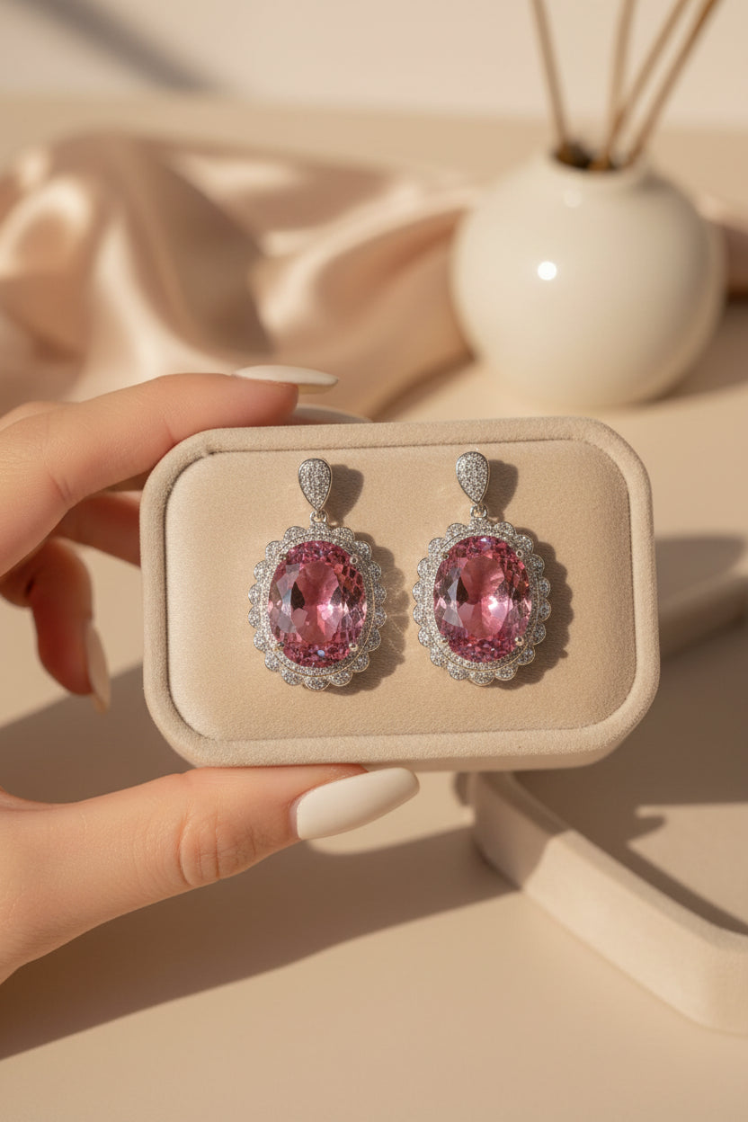 Queen-Inspired Pink Morgan Stone & Zircon Jewelry Set | Lady Daisy