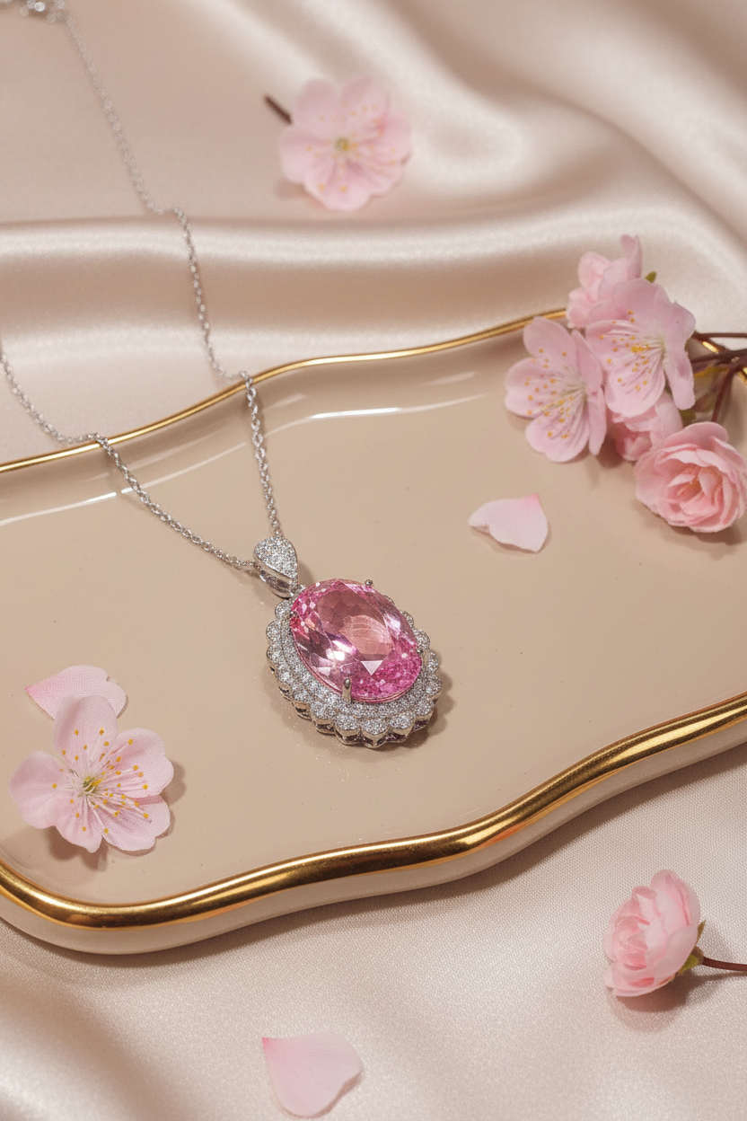 Queen-Inspired Pink Morgan Stone & Zircon Jewelry Set | Lady Daisy