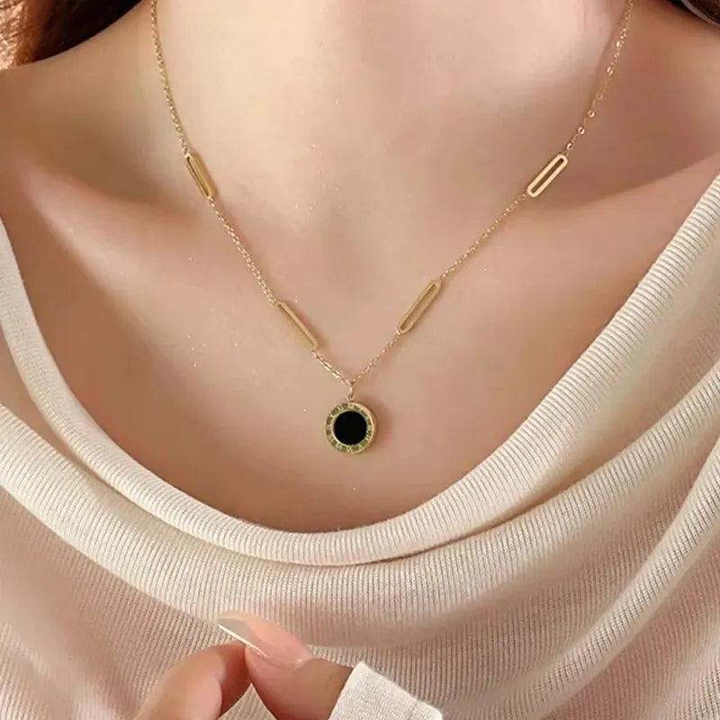 Roman Numeral Wafer Pendant Necklace | Stainless Steel Choker for Women