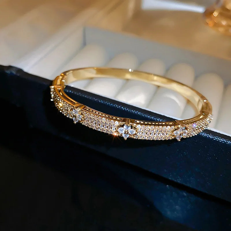 Luxury Zircon Diamond Bracelet - Adjustable Open Bangle for Women