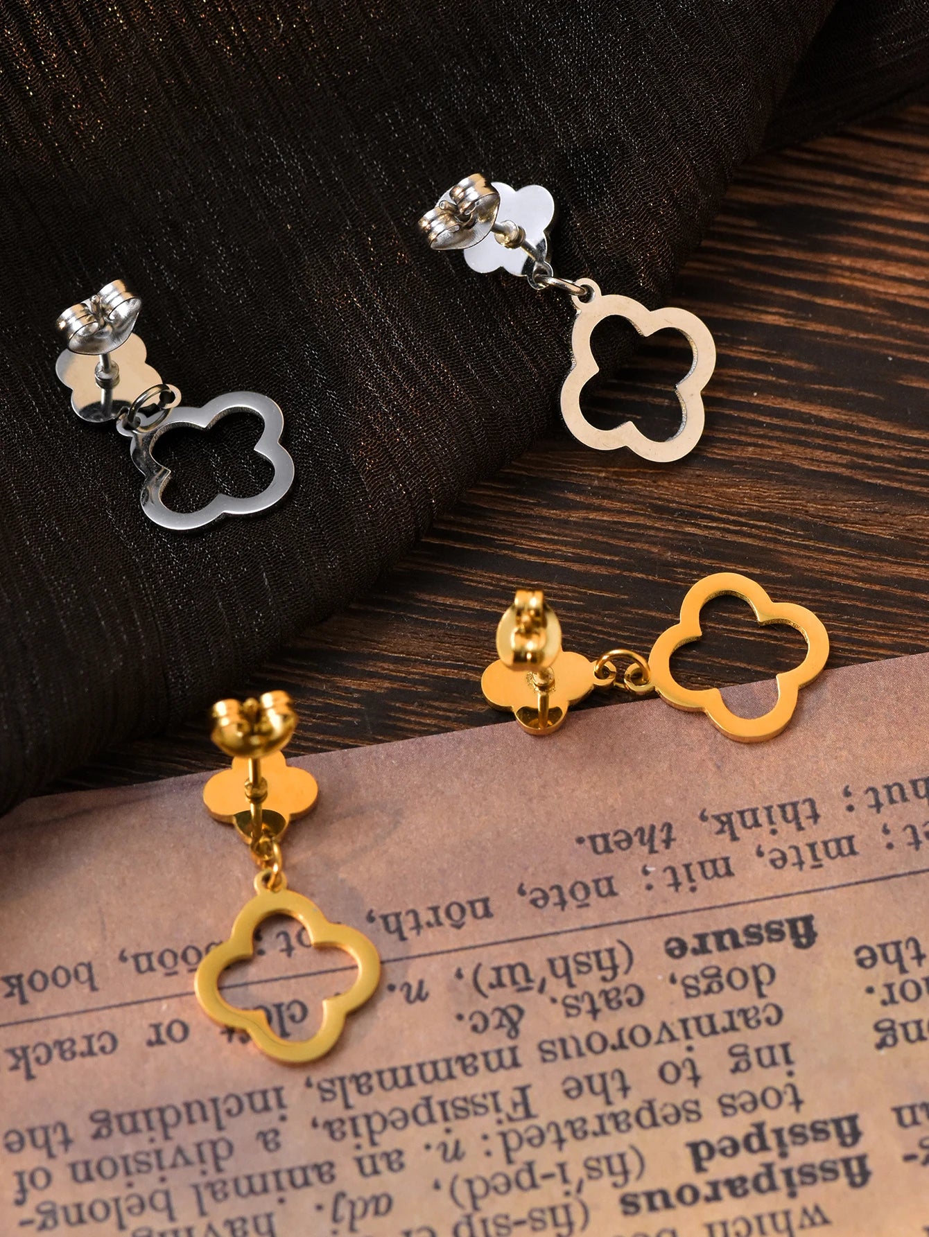 Lucky Flower 4-Petal Earrings | Gold Stainless Steel Statement Earrings for Women