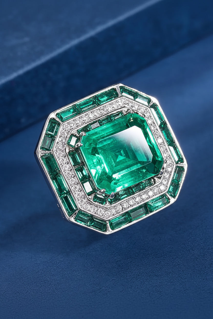 Vintage Ruby & Emerald Gemstone Ring | Lab Diamond Wedding Band | Celebrity Inspired Fine Jewellery
