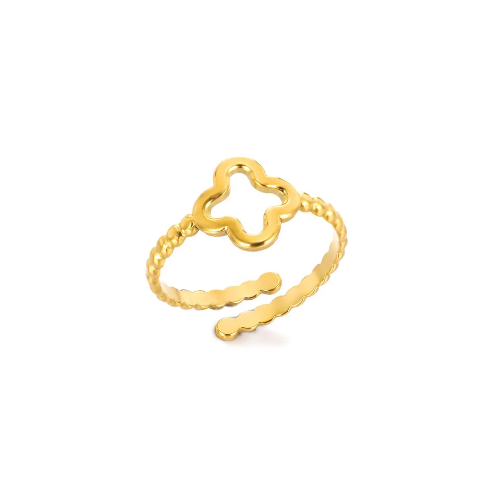Minimalist Four Leaf Clover Stainless Steel Open Rings for Women Gold Color Aesthetic Wedding Couple Ring Jewelry Accessories