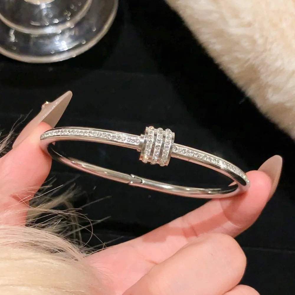 Fashion Titanium Steel Women Bracelets Diamond Colorfast Jewelry Cuff Europe Style Simple Bangles Valentine's Day Gift