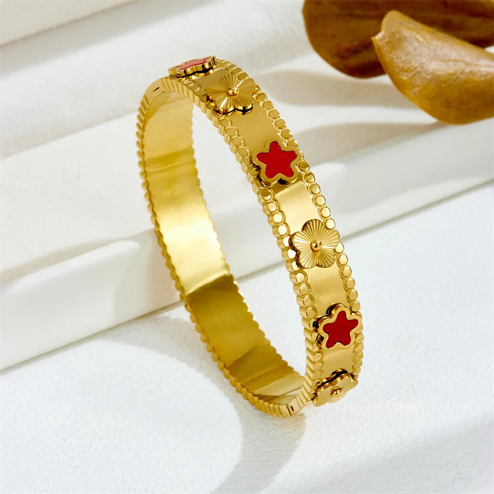 Heart CZ Bangle  Unisex Stainless Steel Cuff Bracelet for Women & Men