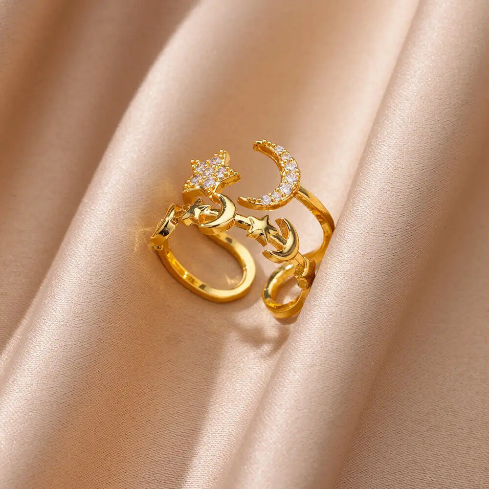 Gold Color Stainless Steel Heart Shape Open Ring For Women Non-Discoloration Fashion Exquisite Aesthetic Romantic Couple Jewelry