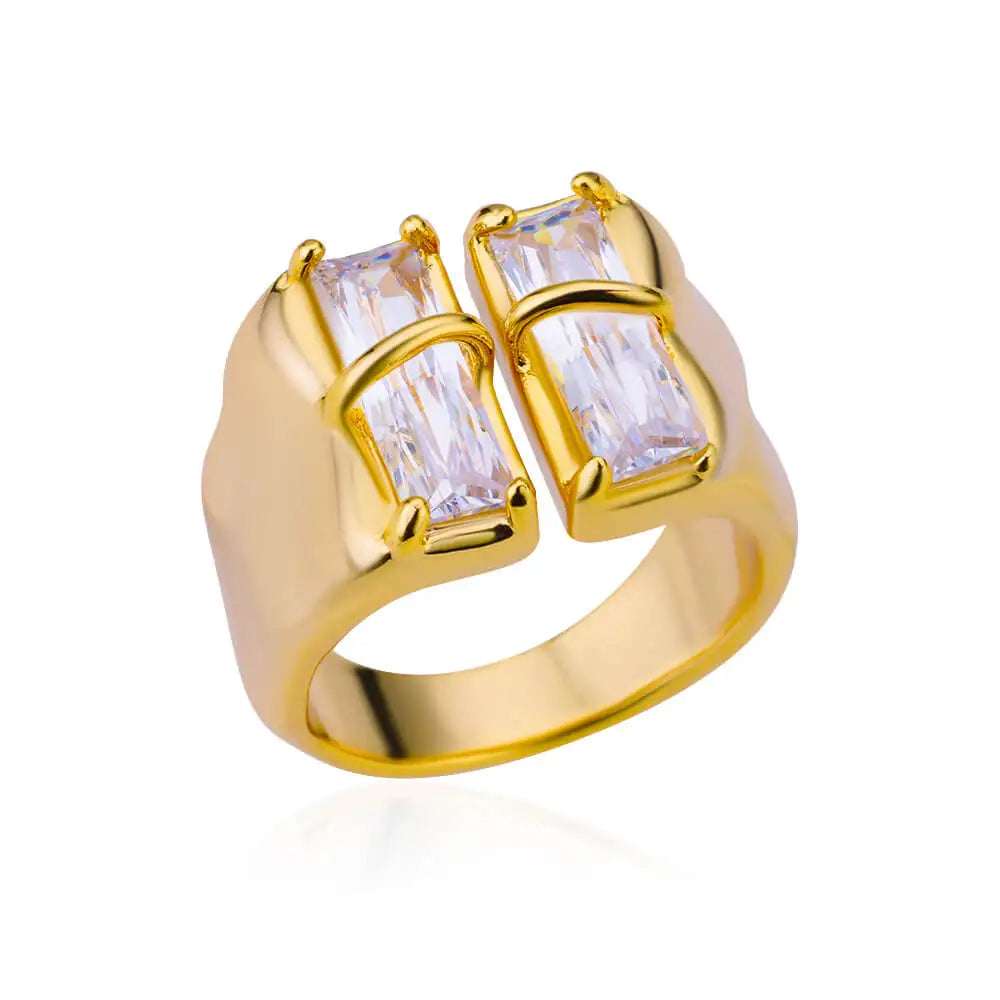 Geometric Irregular Square Zircon Ring For Women Stainless Steel Gold Plated Opening Ring Wedding Party Fashion Jewerly Gift Free Shipping