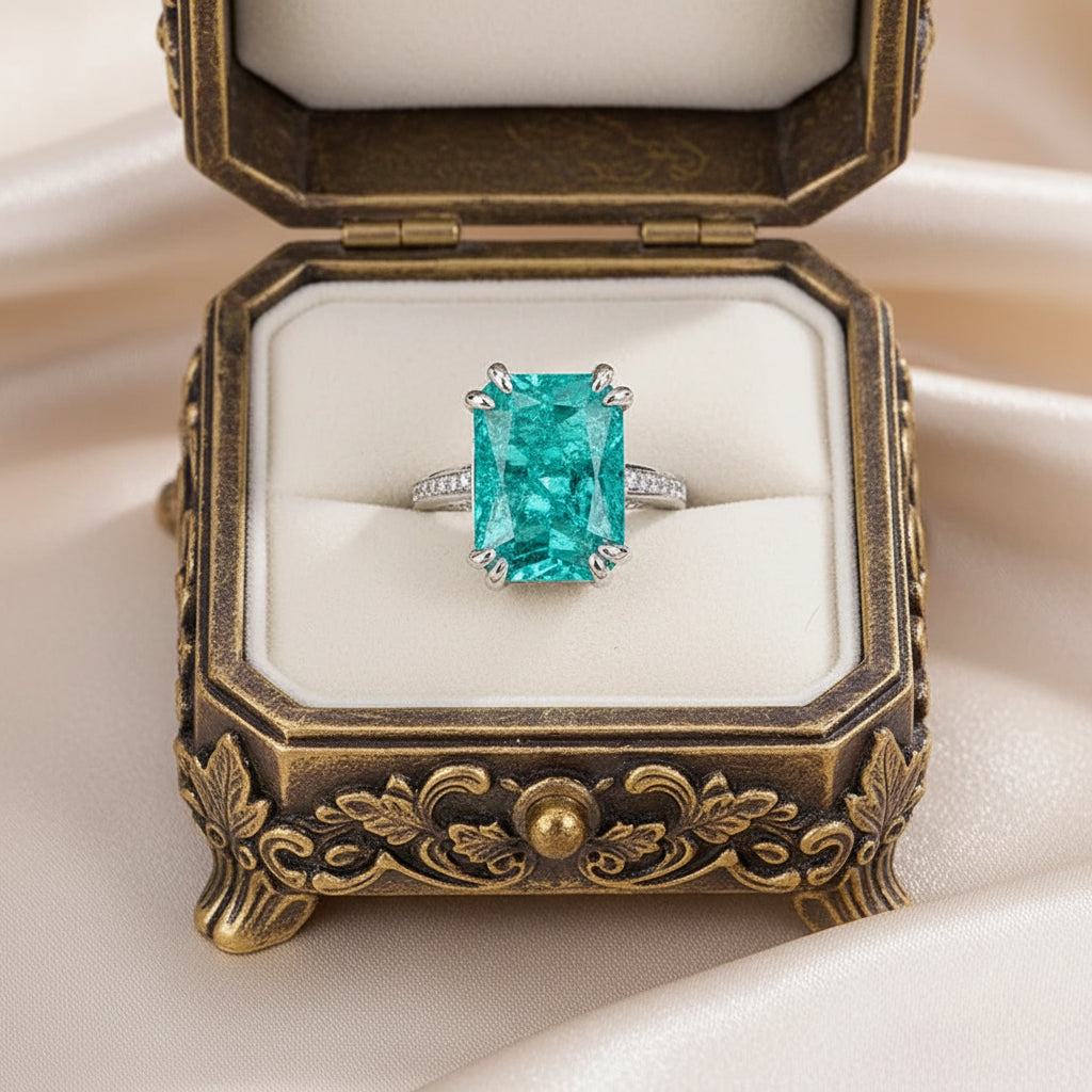 Enchanted Ocean Princess Ring 925 Silver Plated Exquisite Blue Green Moissanite Ring Fire Sparkling Luxury Open Ring Female Party Birthday Jewelry Gift