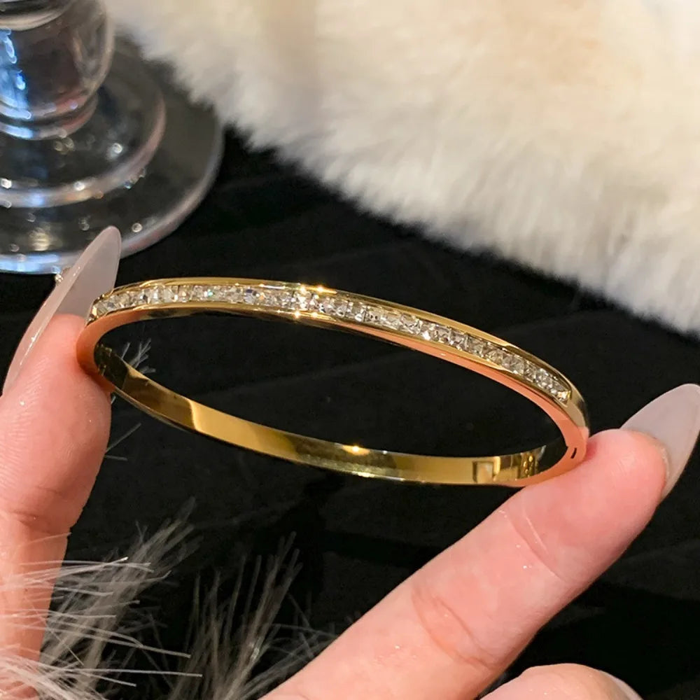 Fashion Titanium Steel Women Bracelets Diamond Colorfast Jewelry Cuff Europe Style Simple Bangles Valentine's Day Gift