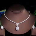 Lady Gaga Inspired Yellow Canary Cubic Zirconia Square Stud Earrings and Necklace Set for Women