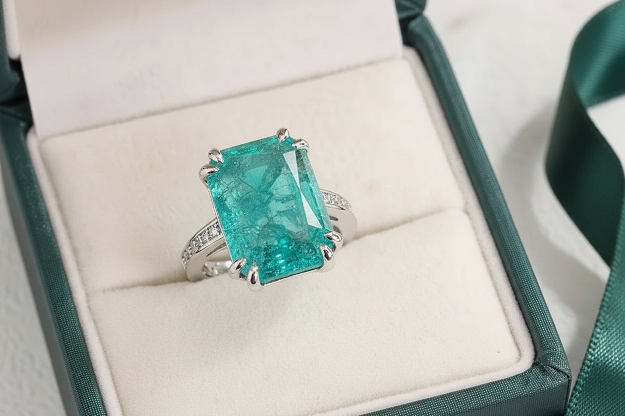 Enchanted Ocean Princess Ring 925 Silver Plated Exquisite Blue Green Moissanite Ring Fire Sparkling Luxury Open Ring Female Party Birthday Jewelry Gift