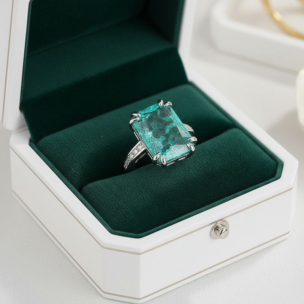 Enchanted Ocean Princess Ring 925 Silver Plated Exquisite Blue Green Moissanite Ring Fire Sparkling Luxury Open Ring Female Party Birthday Jewelry Gift