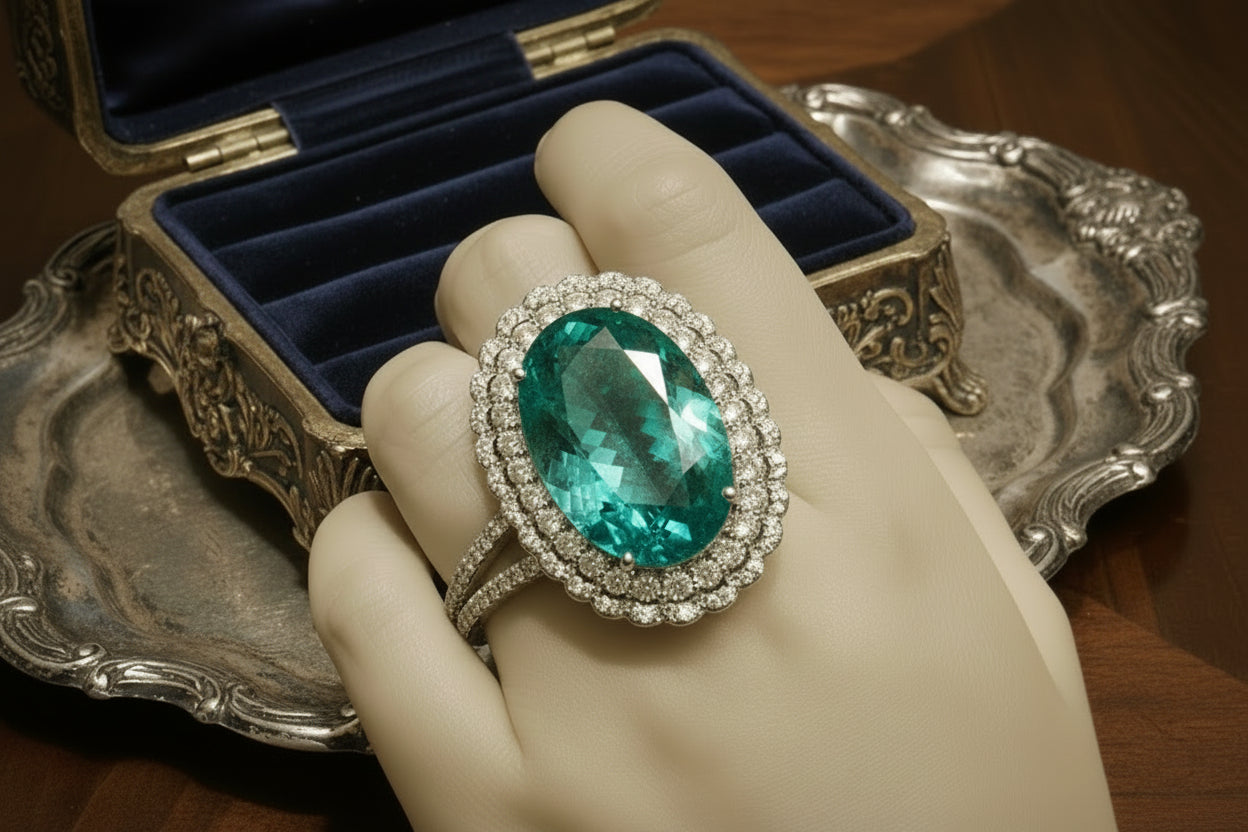 Royal Queen Inspired Emerald Jewelry Set – 12 Carat Lab Emerald Crystal Ring & Necklace | 925 Silver