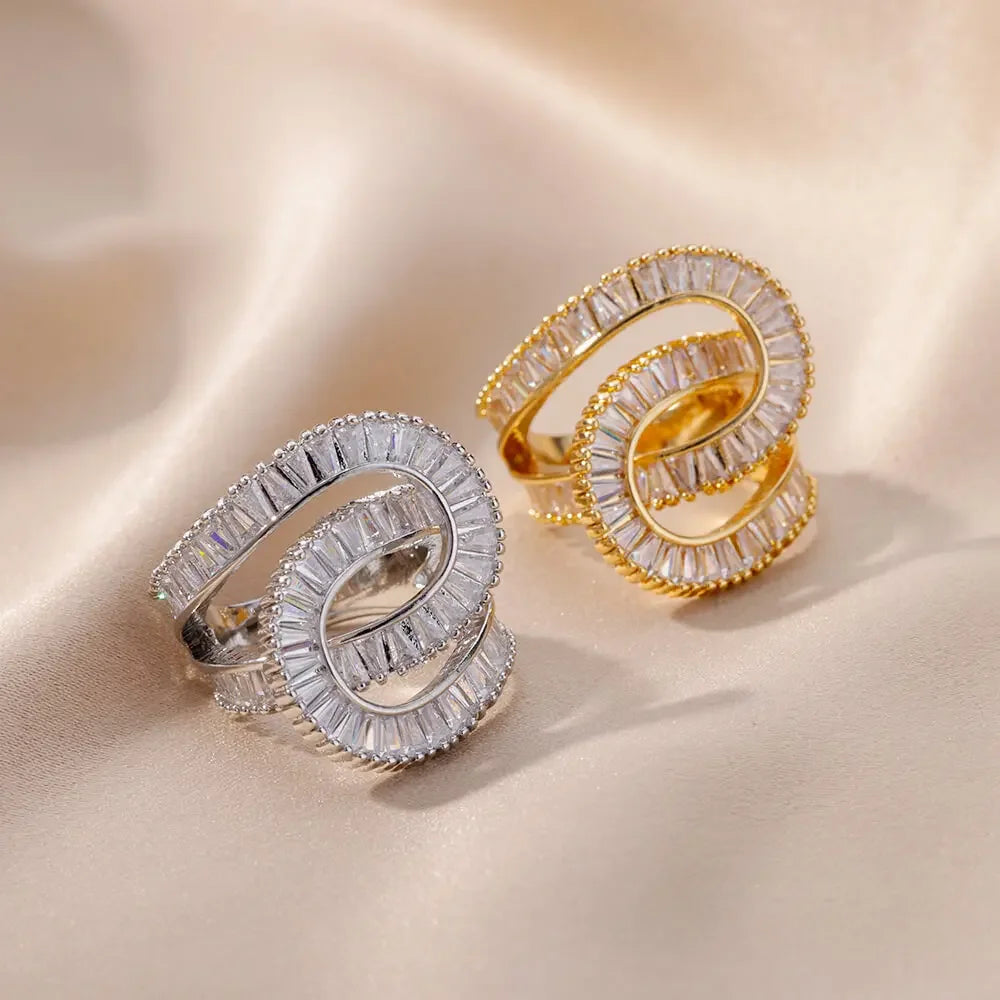 Geometric Design Zircon Rings for Women Girls Cubic Zirconia Stainless Steel Ring 2023 Trend Luxury Wedding Aesthetic Jewelry anillos