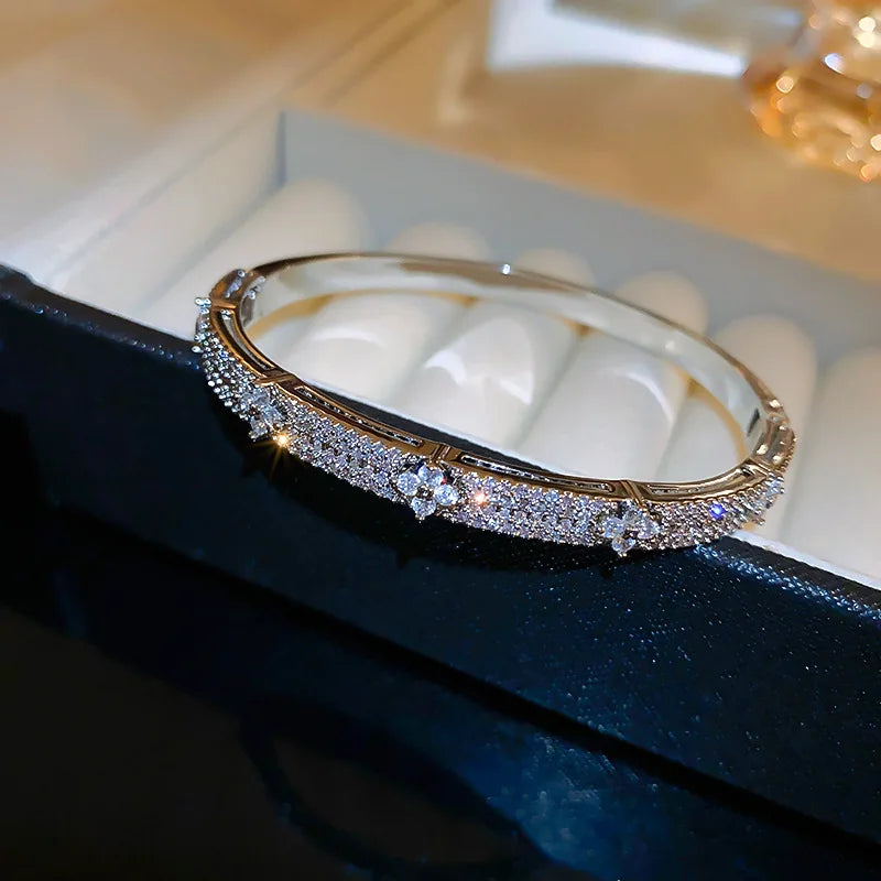 Luxury Zircon Diamond Bracelet - Adjustable Open Bangle for Women