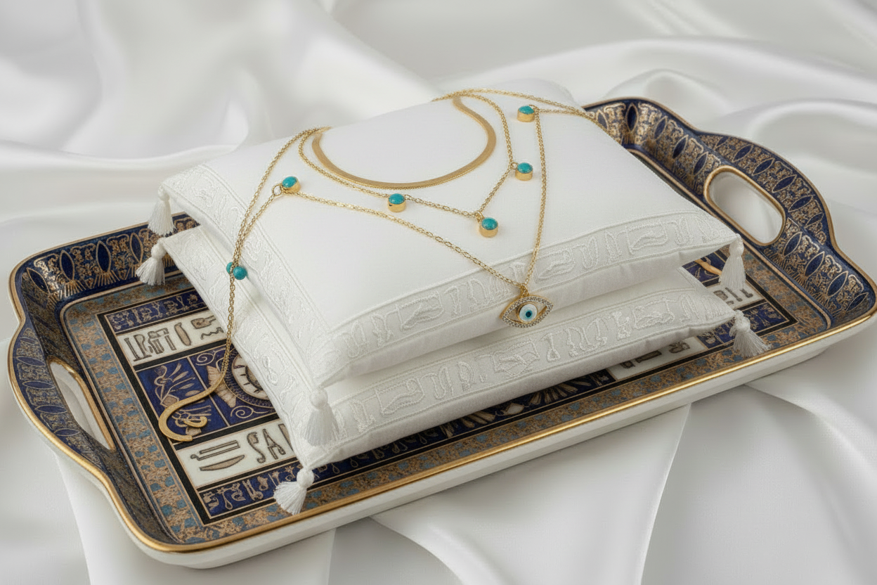 Cleopatra inspired Jewelry Stainless Steel Lock Blue Eyes Pendant Necklace For Women New Multilayer Choker Chain Jewelry Gifts