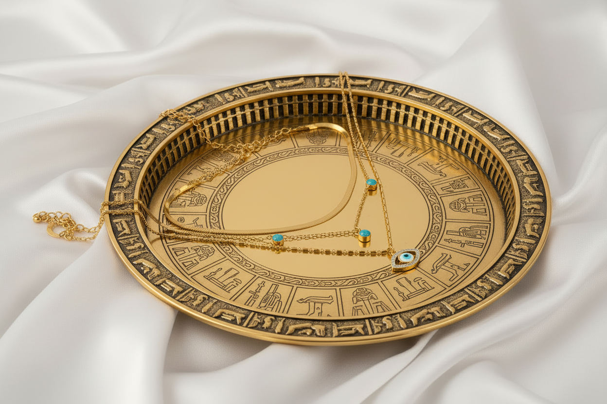 Cleopatra inspired Jewelry Stainless Steel Lock Blue Eyes Pendant Necklace For Women New Multilayer Choker Chain Jewelry Gifts