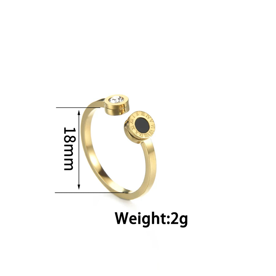 Roman Numeral Open Rings, no fade no tuning for Women Black Shell circle  Adjustable Zircon Ring Fashion Couple Jewelry Gift