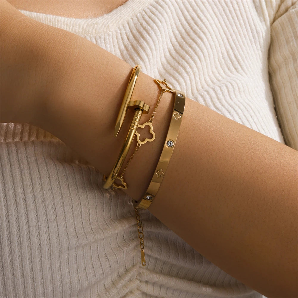 3-piece set French Lucky Clover Women's Bracelet Set High Quality Stainless Steel Hot Selling Bracelet Charm Feeling Jewelry Gif