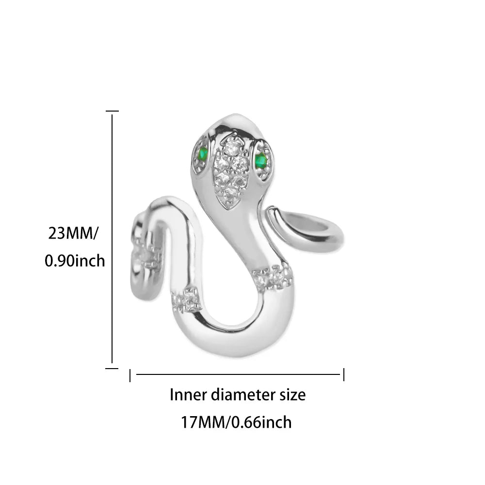 Green Zircon Eye Snake Rings For Women Men Gold Color Stainless Steel Open Adjustable Finger Ring Vintage Gothic Jewelry Gift