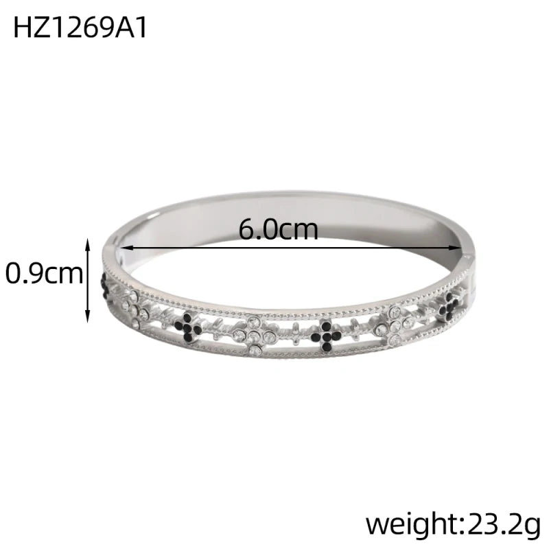 Luxury Bangles Popular Stainless Steel Trendy High Quality Inlaid With Full Zircon Gold Plated Clover Four-leaf Shape Bangles