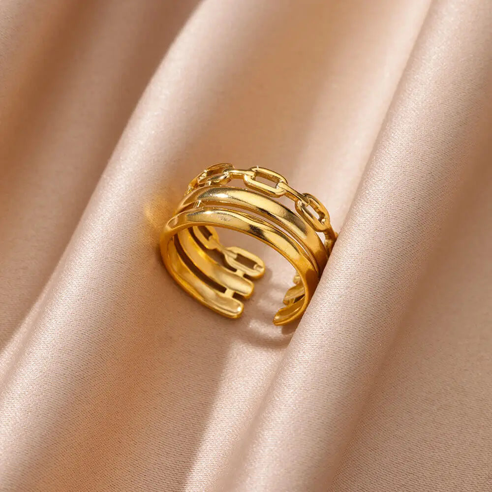 Gold Color Stainless Steel Heart Shape Open Ring For Women Non-Discoloration Fashion Exquisite Aesthetic Romantic Couple Jewelry