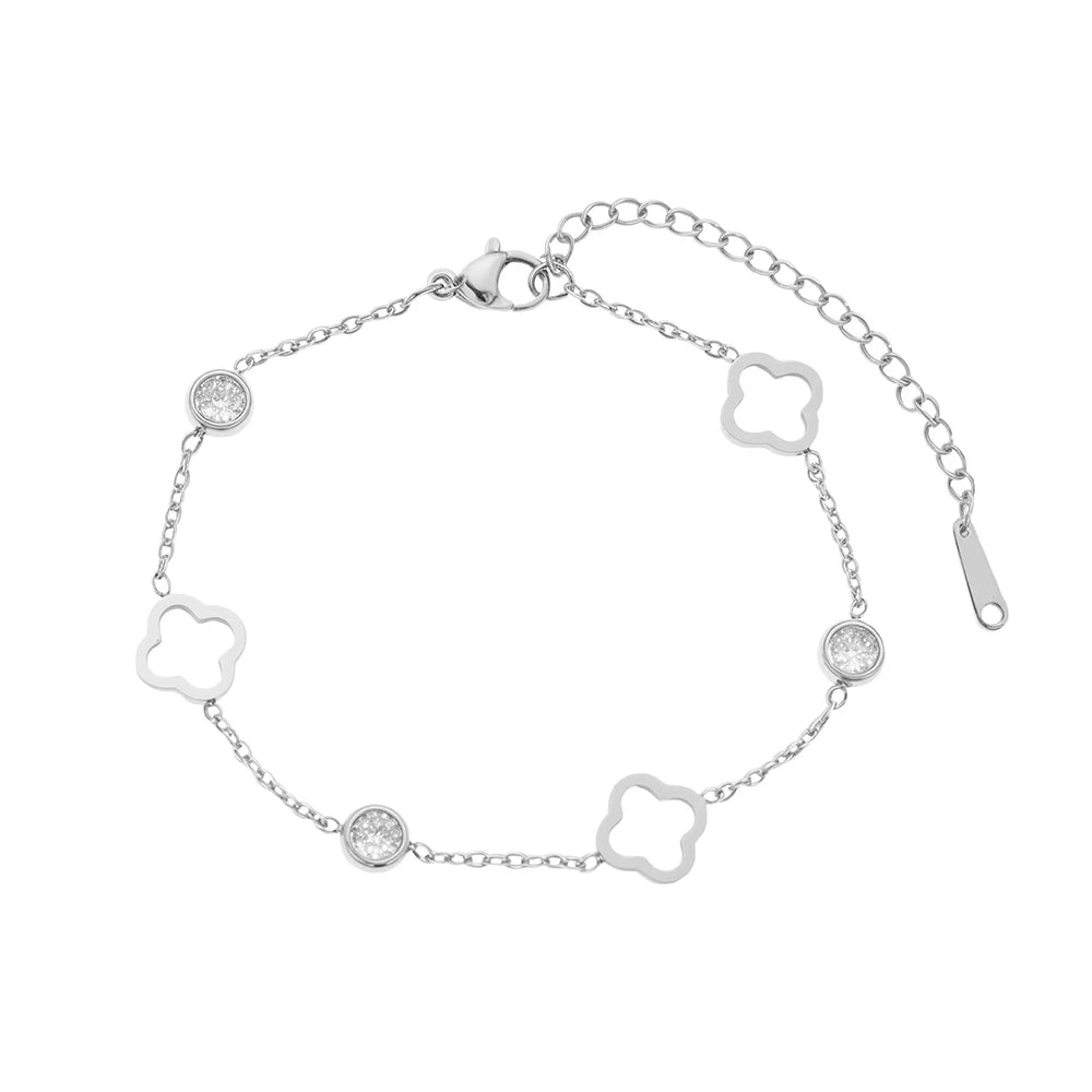 Lucky Clover Bracelet - Stainless Steel Crystal Charm Bracelet for Women