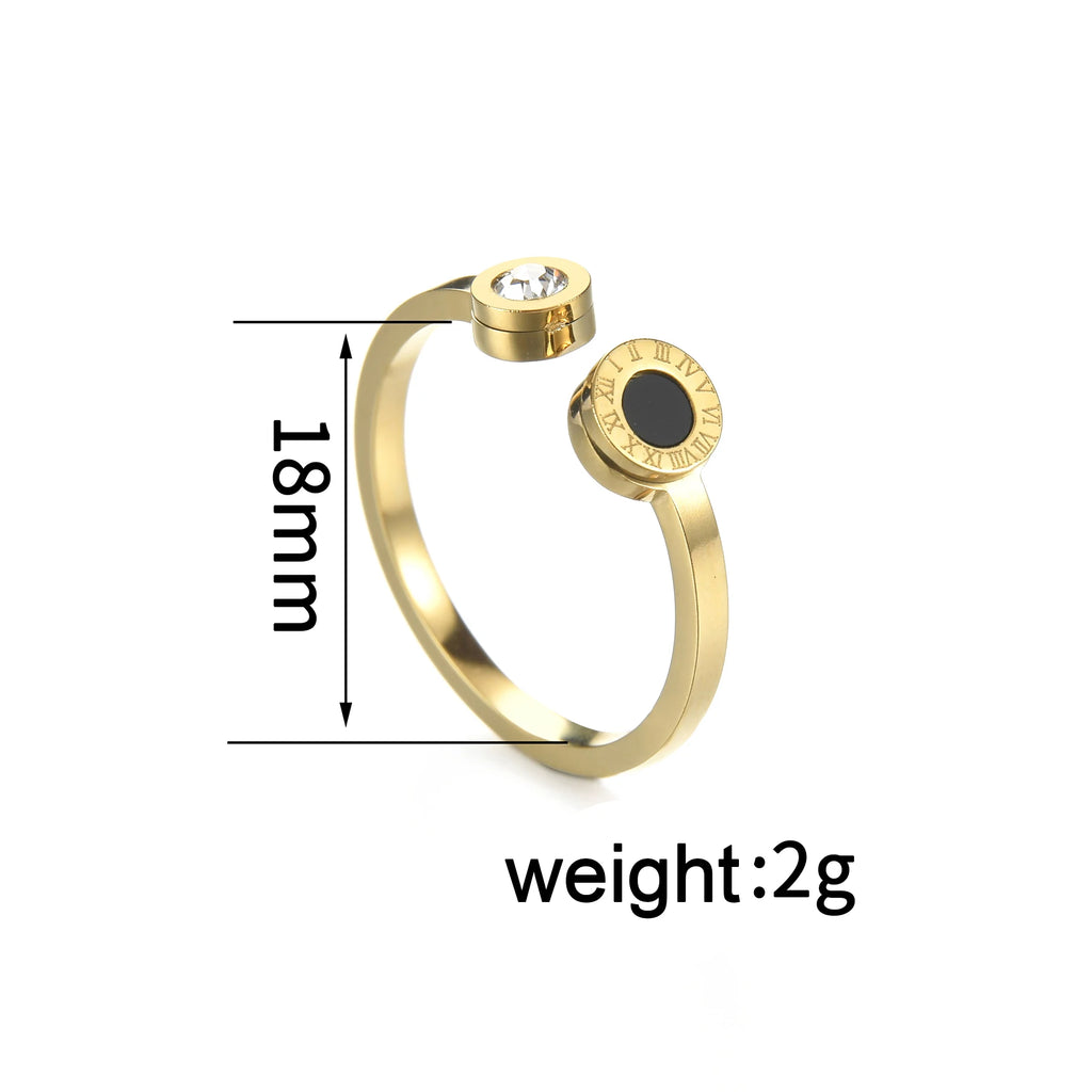 Roman Numeral Adjustable Gold Zircon Band Ring