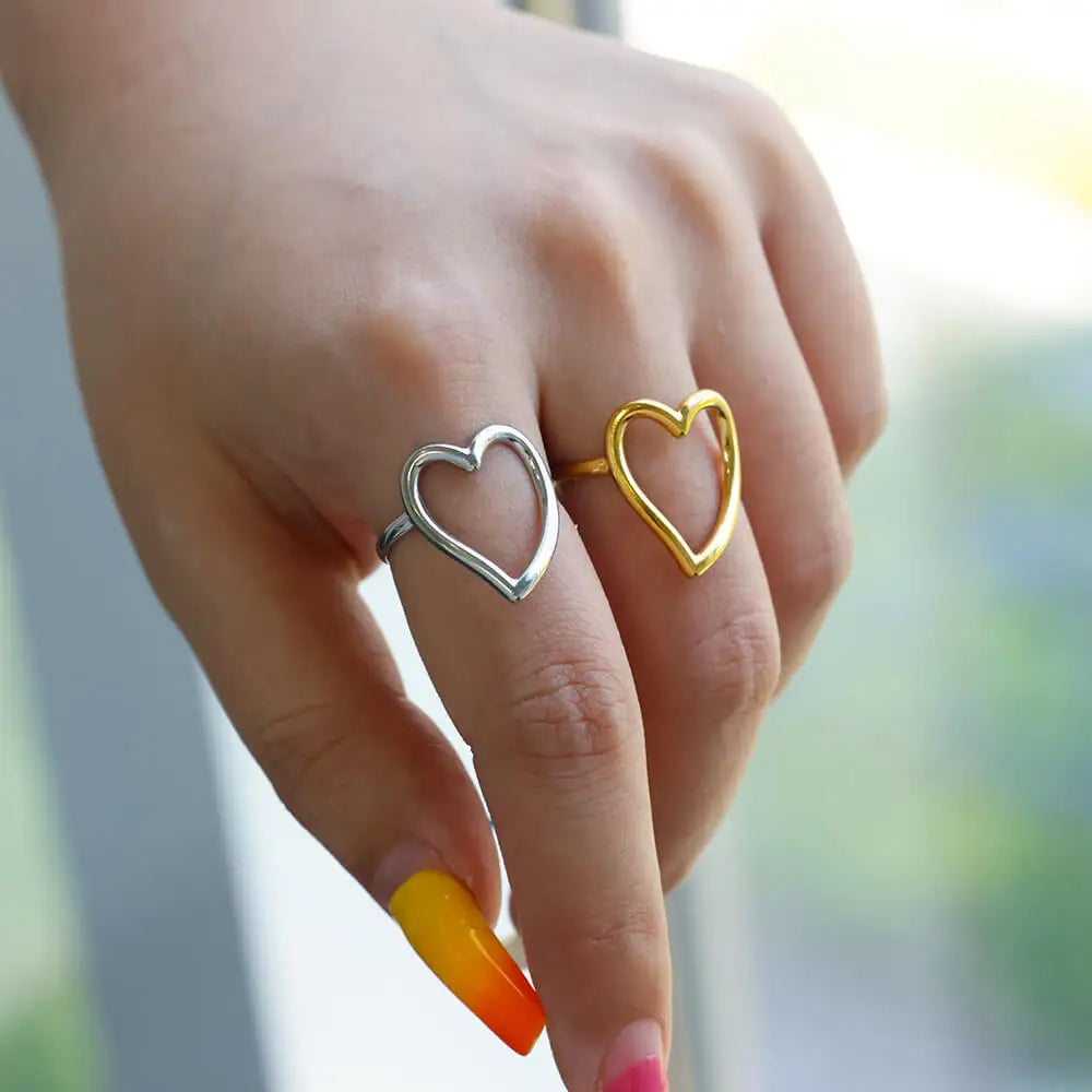 Gold Color Stainless Steel Heart Shape Open Ring For Women Non-Discoloration Fashion Exquisite Aesthetic Romantic Couple Jewelry