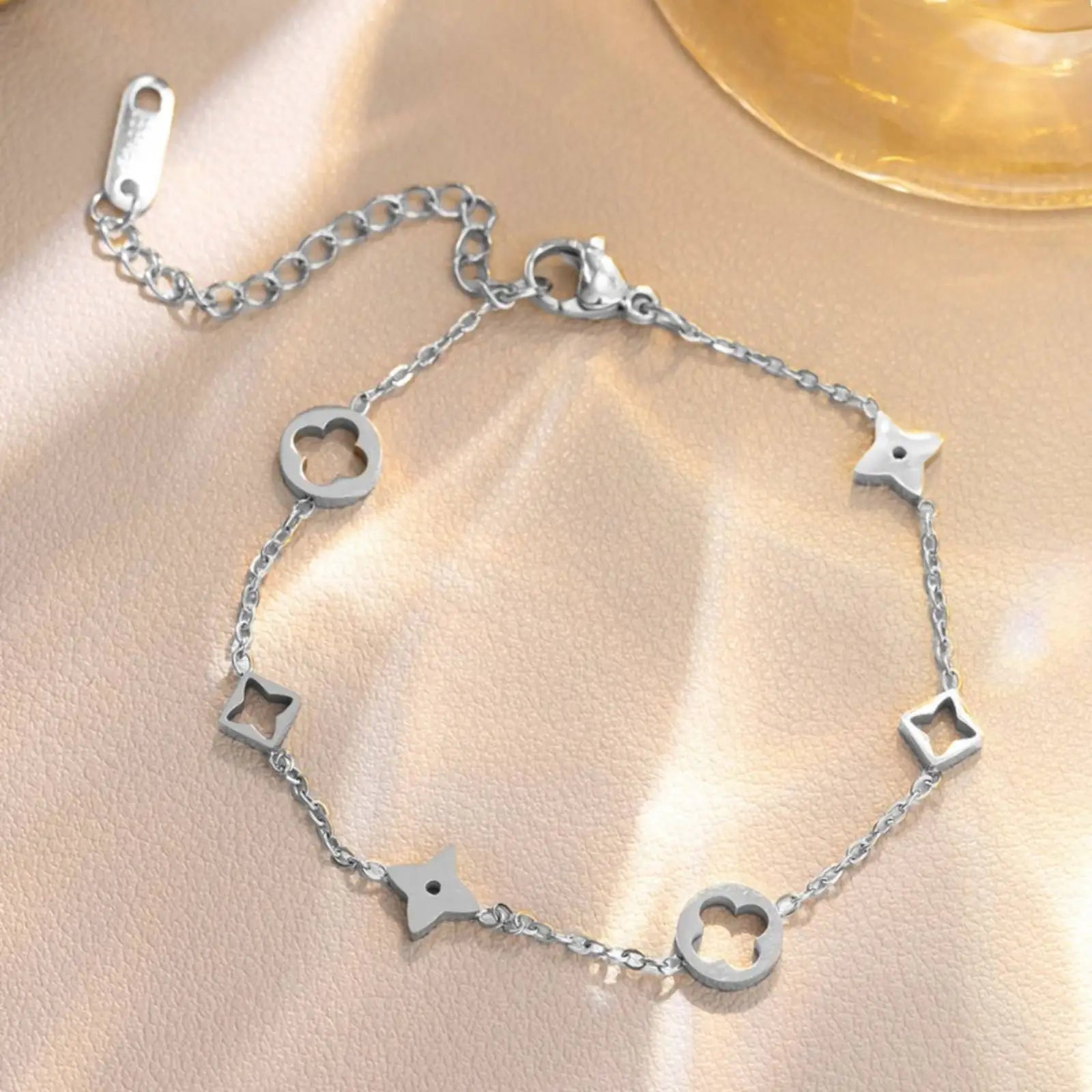 Lucky Clover Necklace & Bracelet Set - Stainless Steel Four Leaf Charm | Gift for Women