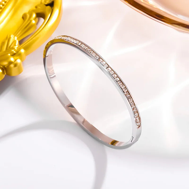 Heart CZ Bangle  Unisex Stainless Steel Cuff Bracelet for Women & Men