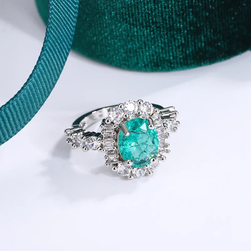 Enchanted Paraiba Green Crackled Ice Crystal Ring | Fairy Tale Princess Ring in 925 Silver