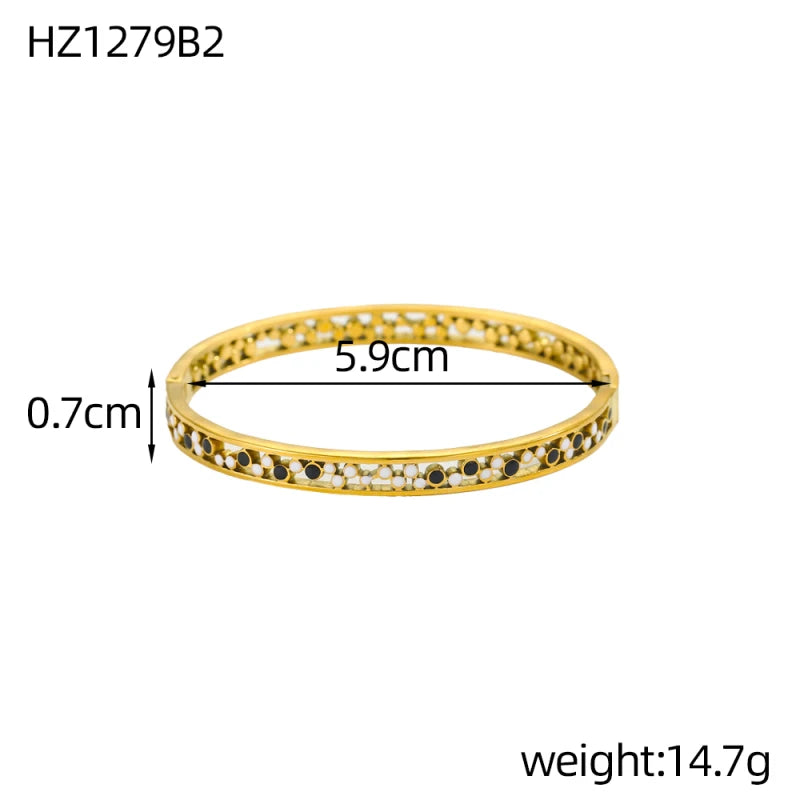 Luxury Bangles Popular Stainless Steel Trendy High Quality Inlaid With Full Zircon Gold Plated Clover Four-leaf Shape Bangles