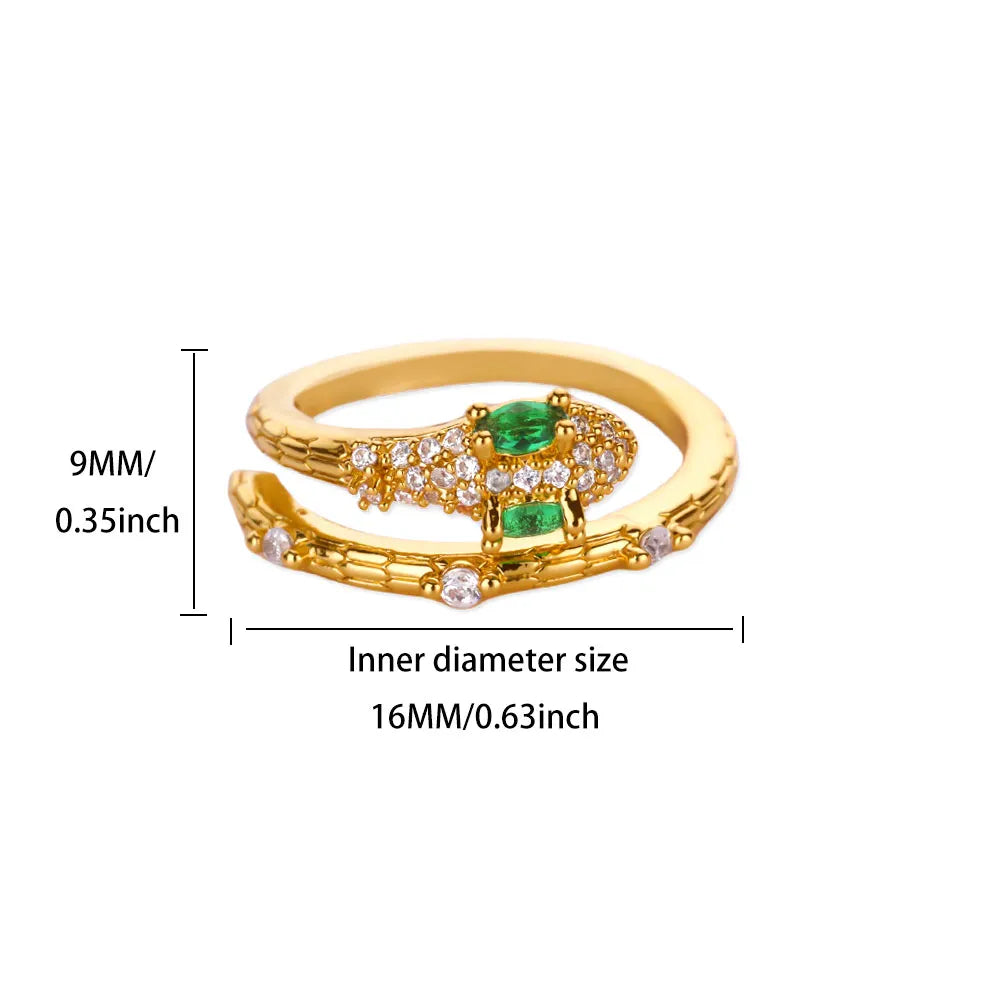 Green Zircon Eye Snake Rings For Women Men Gold Color Stainless Steel Open Adjustable Finger Ring Vintage Gothic Jewelry Gift