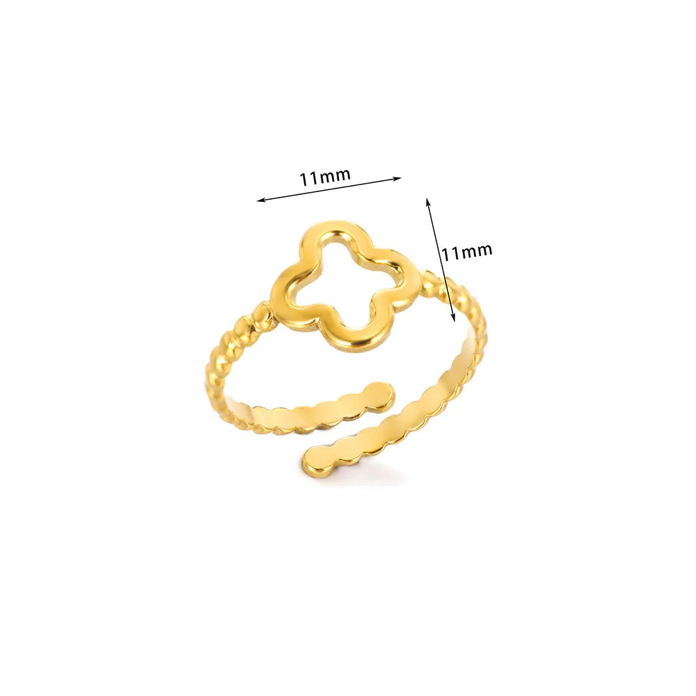 Minimalist Four Leaf Clover Stainless Steel Open Rings for Women Gold Color Aesthetic Wedding Couple Ring Jewelry Accessories