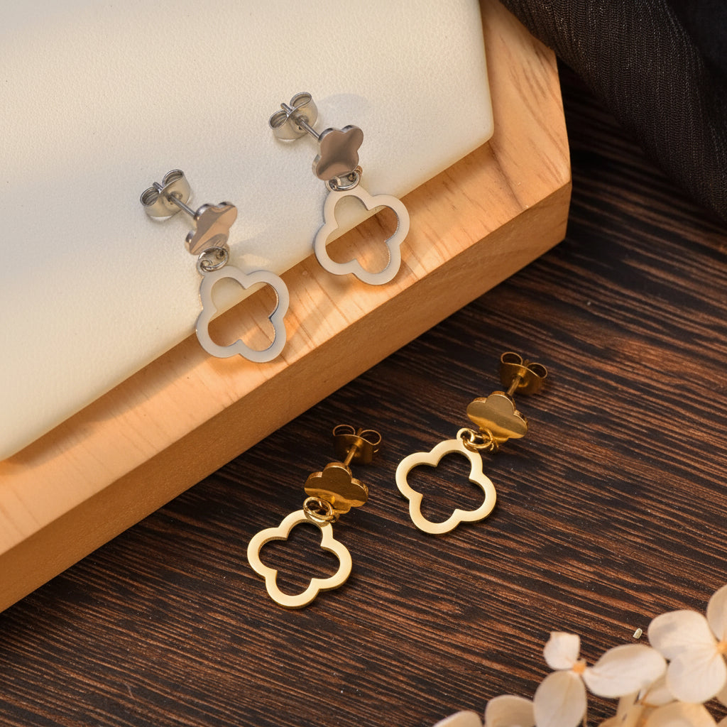 🍀 Vintage Clover Earrings - Matte Stainless Steel Daily Wear for Women