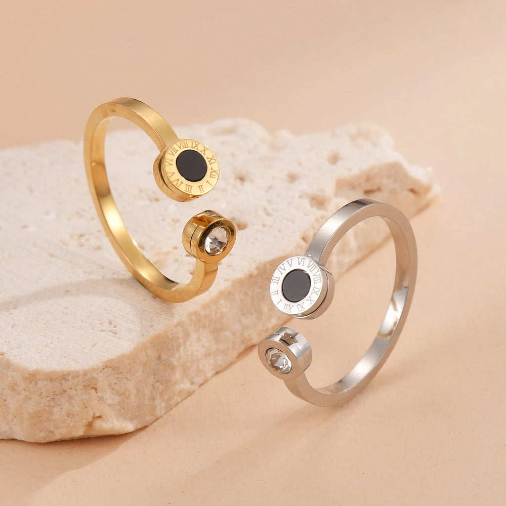 Roman Numeral Adjustable Gold Zircon Band Ring