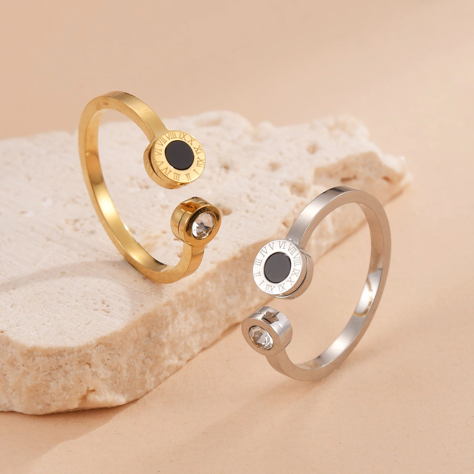 Roman Numeral Adjustable Gold Zircon Band Ring
