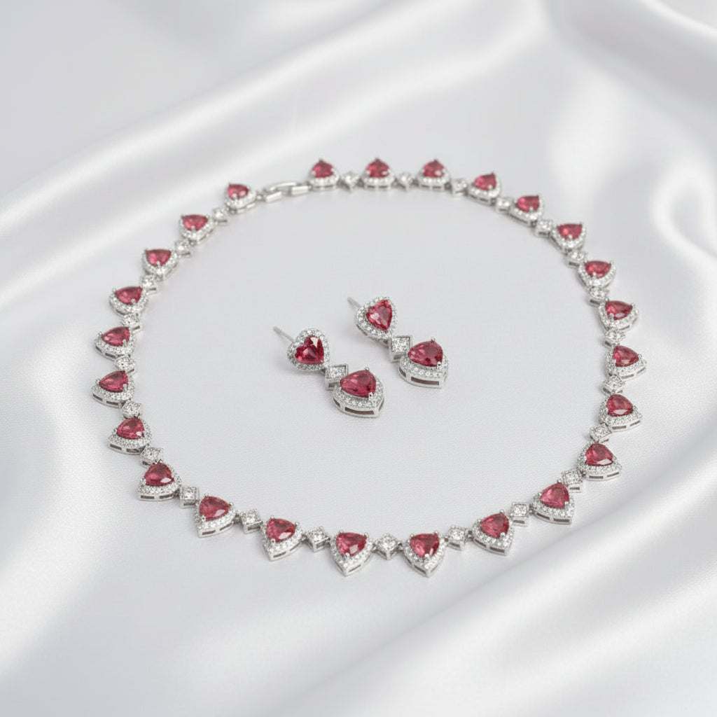 Pretty Woman-Inspired Red Zircon Necklace & Earring Set – Hollywood Glam Jewellery for Women