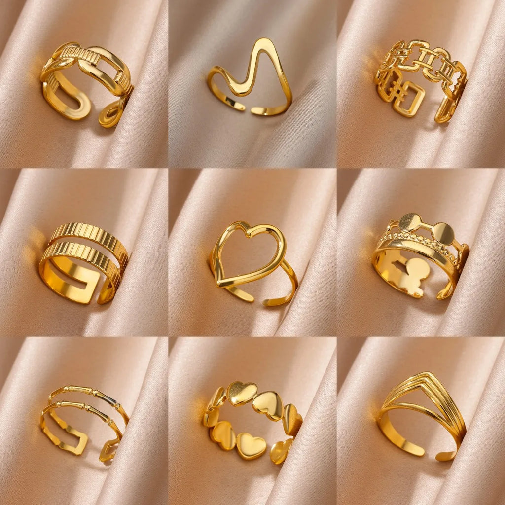 Gold Color Stainless Steel Heart Shape Open Ring For Women Non-Discoloration Fashion Exquisite Aesthetic Romantic Couple Jewelry