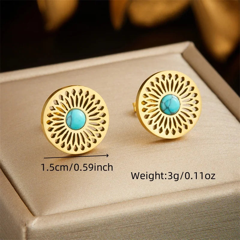 Cleopatra Inspired Turquoise Leaves Gold Necklace & Earrings Set