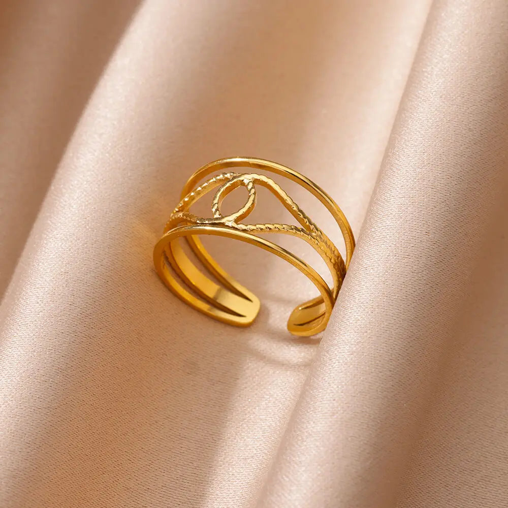 Gold Color Stainless Steel Heart Shape Open Ring For Women Non-Discoloration Fashion Exquisite Aesthetic Romantic Couple Jewelry