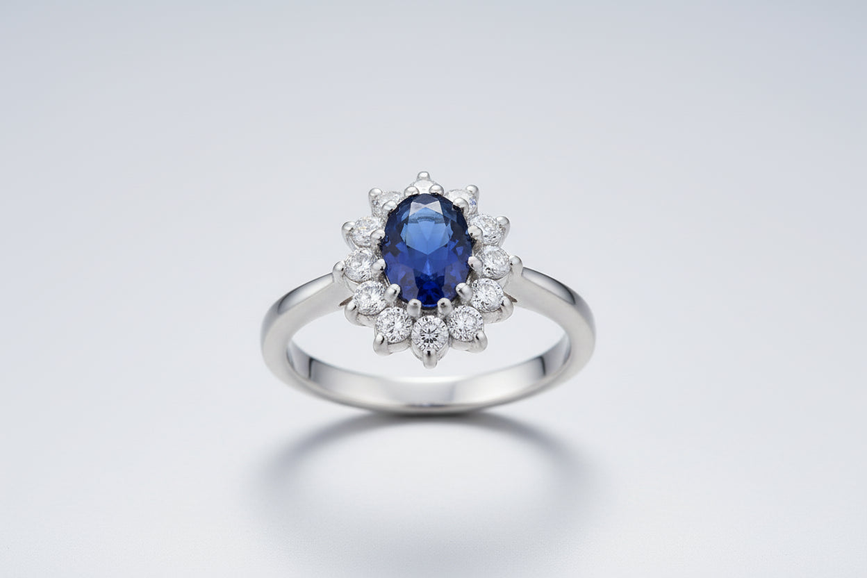 Lady Diana Sapphire Ring – Royal Princess Crystal Silver Ring for Women