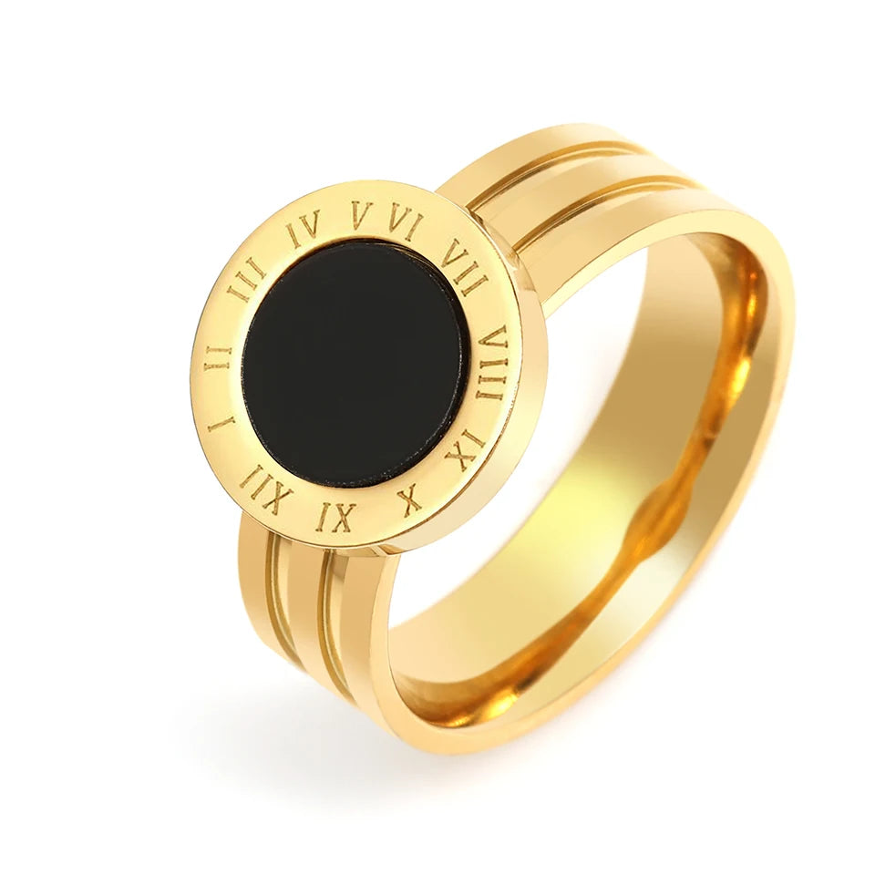 Yupsk 2Pcs 316L Stainless Steel Ring For Women Roman Numerals Acrylic Shells Casual Finger Rings Jewelry Gifts for Couples